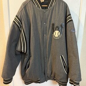 Stylish Gray Negro League baseballl Varsity Jacket with Black Accents